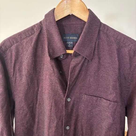 SCOTT BARBER Men's Burgundy Button-Up Shirt medium men’s cashmere blend shirt - Picture 3 of 6